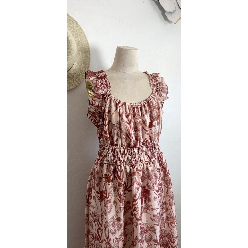 MELLODAY garden floral maxi sun pink red dress L regency cottage core boho chic - Picture 10 of 16